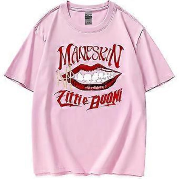 Maneskin T-shirt Beggin Maneskin Sommer Løs All-match Kortærmet T-shirt -NMAOV(XL Pink)