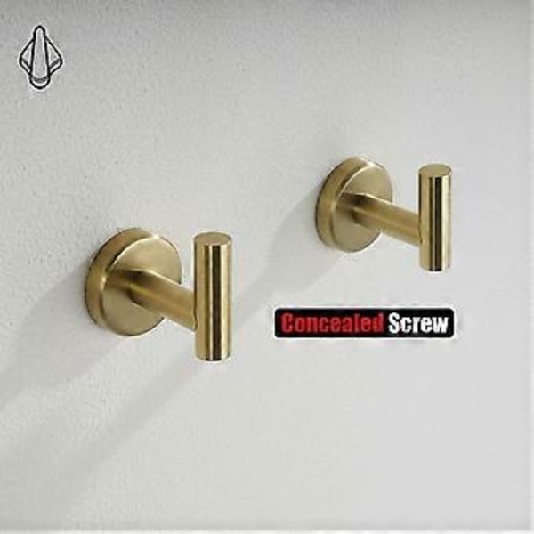 Badrums Handdukskrok Borstad Guld, Mässing Kläd- och Badrockkrok för Badrum Köksgarage Väggmonterad (2-pack), SUS 304 Rostfritt Stål 0,8 mm, TH