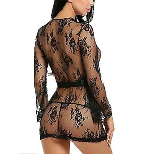 Naisten seksikäs pitsialusvaatesetti yöasu yöpaita stringit babydoll-alusvaatteet (4XL musta)
