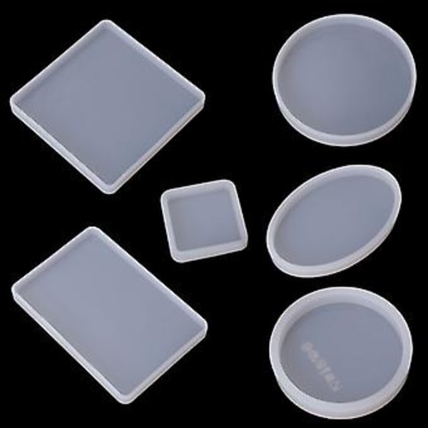 6x DIY Underlägg Form Fyrkantig Rund Silikonform för Tryckplatta Epoxihantverk
