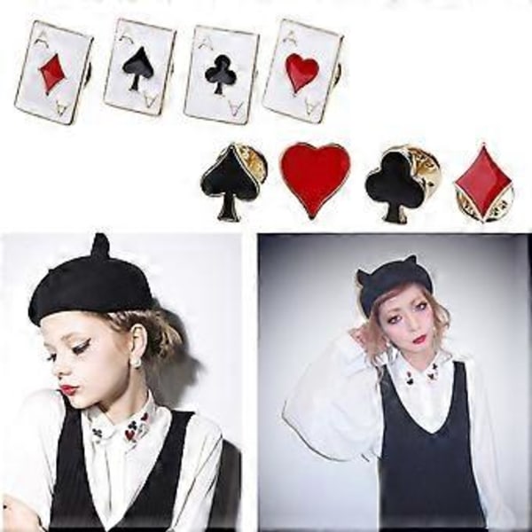 4 Tyylikästä pokerikortti-rintamerkkiä, tyylikkäät asusteet, puvun koristelu, rintakoru, lahja miehille ja naisille (B)