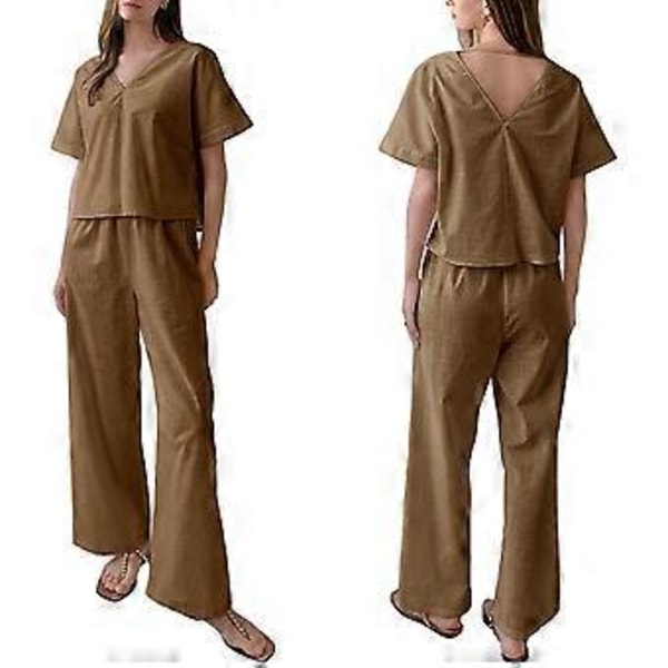 Dam Pyjamas och Byxor Set V-formad Krage Pyjamas Bomull Rygglös Pyjamas Nattbyxor Set (M grön)