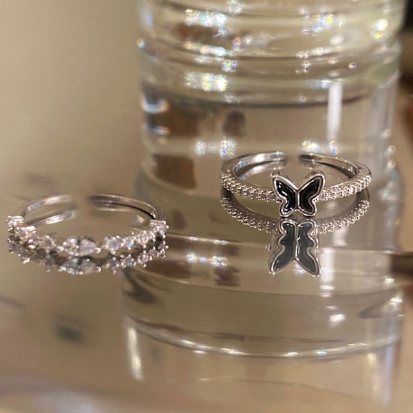 Fjärilsringar i Sterling Silver för Kvinnor, Zirkonpläterade och Stapelbara