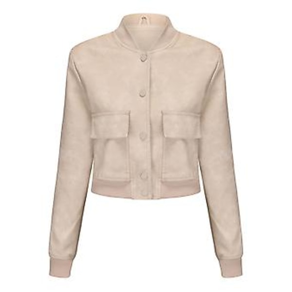 Lös kofta, avslappnad jacka, ribbad modejacka, läderjacka för kvinnor (S Off-white)