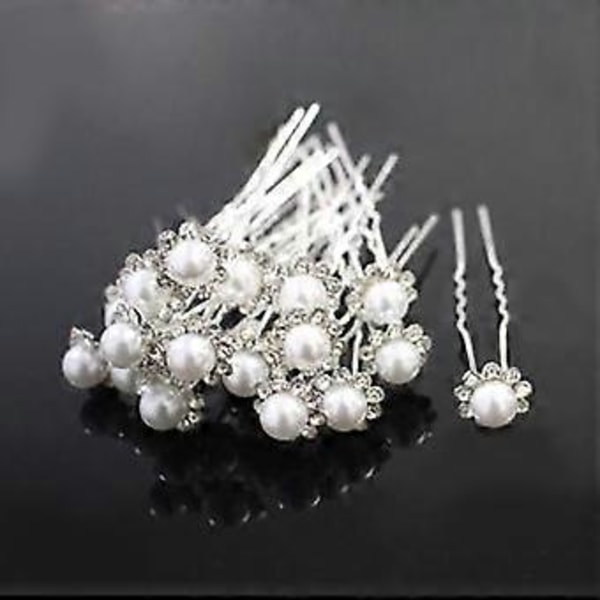 20 stk. Dame Bryllup Brude Imitation Perle Rhinestone Blomst Hårnåle Hårklemmer Qinhai(3 )
