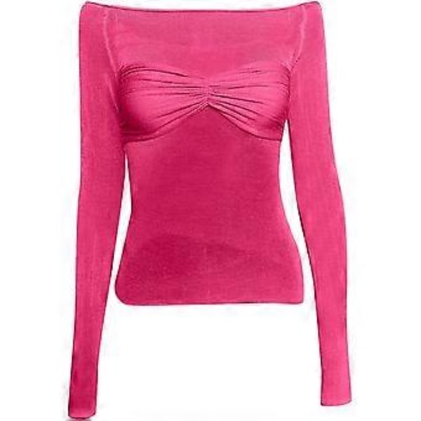 Dame Langærmet Skjorte Basic Crop Top Mode 2024 Base Layer Strækbar Slank Pasform Y2K Tops Mesh Gennemsigtig T-shirt (Pink, XL)