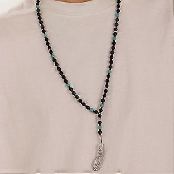 Elegant Långt Halsband med Pärlor Vackert Långt Turkos Halsband med Fjäder Modern Nyckelbenskedja Berlock (brun fjäderberlock)