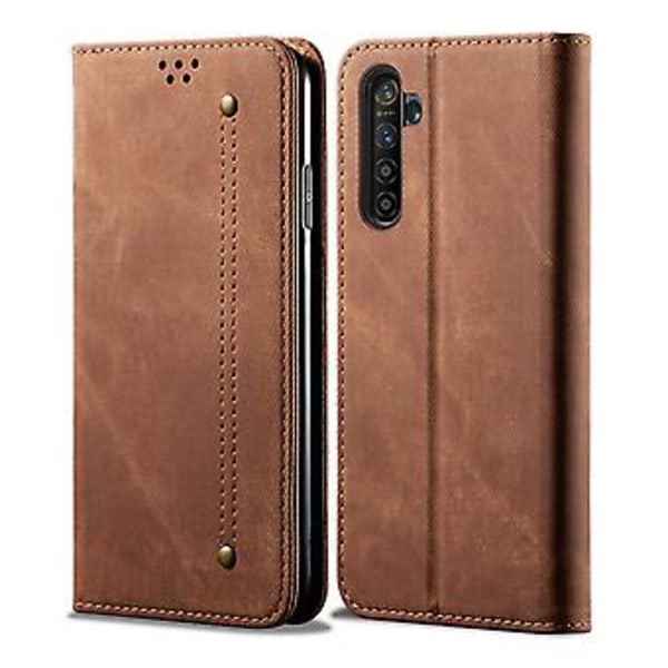 Læderetui med denimstruktur til OPPO Realme X50 Pro (Brun)