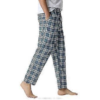 Rutiga bomulls pyjamasbyxor för män/YY(S Blå.Vit.Gul)