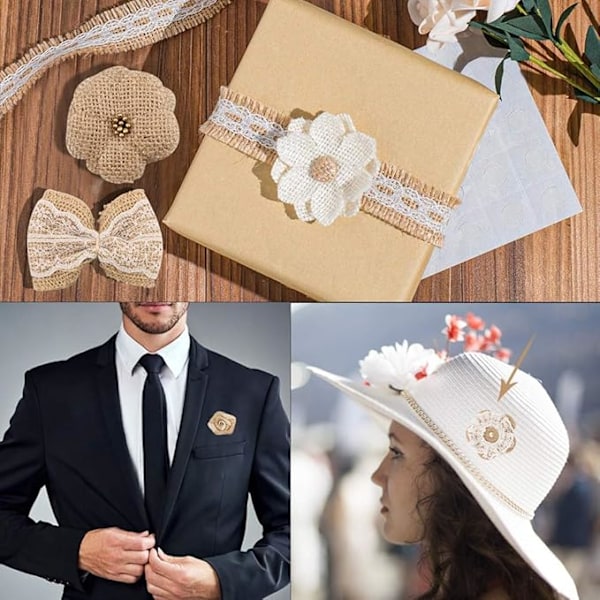 30 stk. Burlap Blomster - Burlap Blomst - Burlap Sløjfebånd DIY