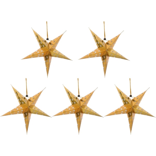 5-pack pappersstjärnelyktor - 45 cm - Juldekorationer (guld)