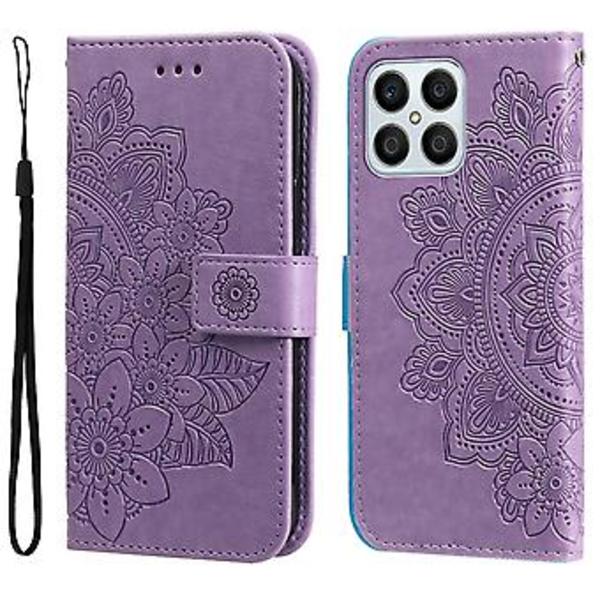Blomster PU-etui for Honor X8 5G / X6 (Lys lilla)