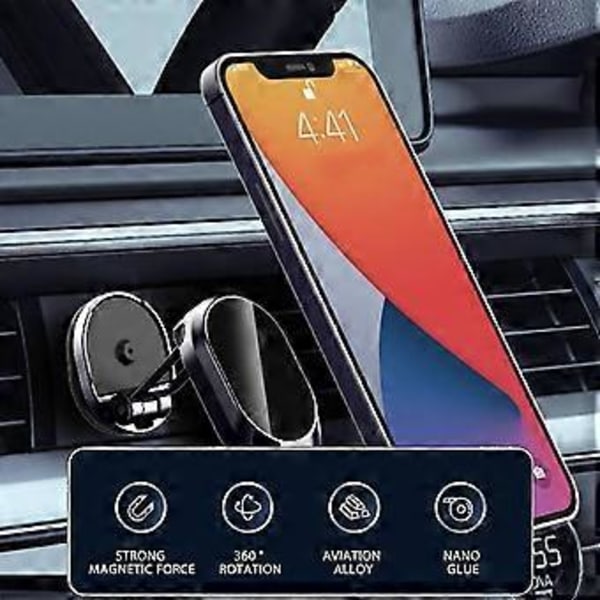 Magnetisk telefonhållare för bil 360 graders rotation instrumentbräda mobiltelefonhållare, flera färger valbara (Svart)