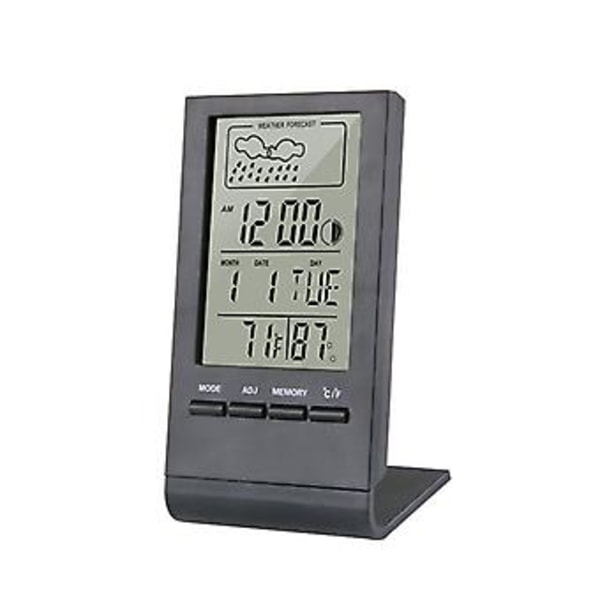 Digitalt LCD Termometer Hygrometer Fuktighetsmåler Temperatur Klokke Innendørs Rom (Svart)