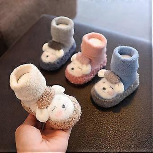 Strumpor Småbarn Ballerinaskor Nyfödd Spädbarn Baby Pojke Flickor Småbarn Plysch 1 Par Mjuka Halkfria Inomhus Djur Tofflor Nya (S rosa)