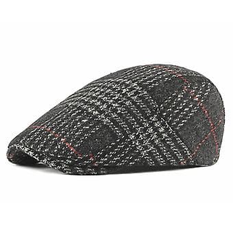 Herre Beret Kasket Hue Varm Efterår Vinter Avisdreng Flat Cap Golfhatte Justerbar (Sort)
