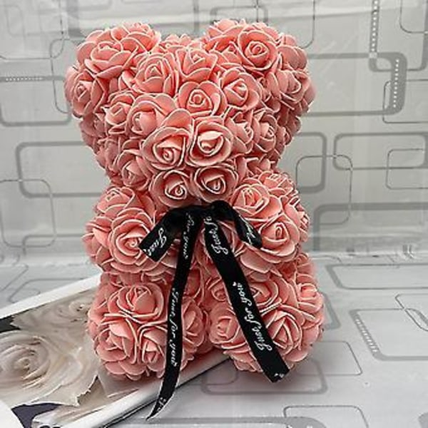 Valentines Day Gift 25cm Red Rose Teddy Bear Rose Flower Artificial Decoration Christmas Gifts Women Valentines Gift( Viande Rose)