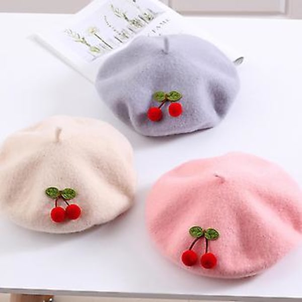 Elegantti Tyttöjen Maalarin Hattu Lapsille Kirsikka Beretti Kahdeksankulmainen Hattu Koiran Kävelyyn (Vaaleanpunainen)