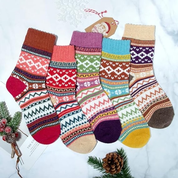Varma ullstrumpor för kvinnor för höst och vinter, damstrumpor i ull på hösten och vintern, retro etniska