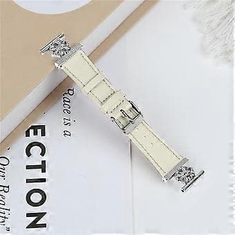 Kompatibelt för TicWatch E3 Klockarmband Äkta Ko Läder Blomma Dekor Justerbart Armband (Vit)