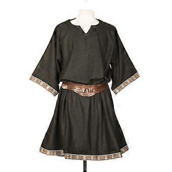 Medeltida herrskjortor, ledig slim fit, långärmad cosplaytopp (M Svart)