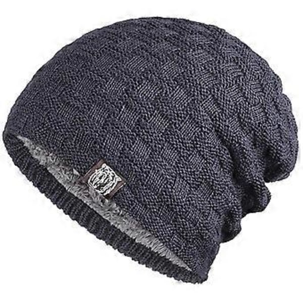 Strikket Ulllue Unisex Behagelig Myk Slouchy Lue Kuldebestandig Tykk Ørebeskytterhette for Utendørs Sport (Marineblå)