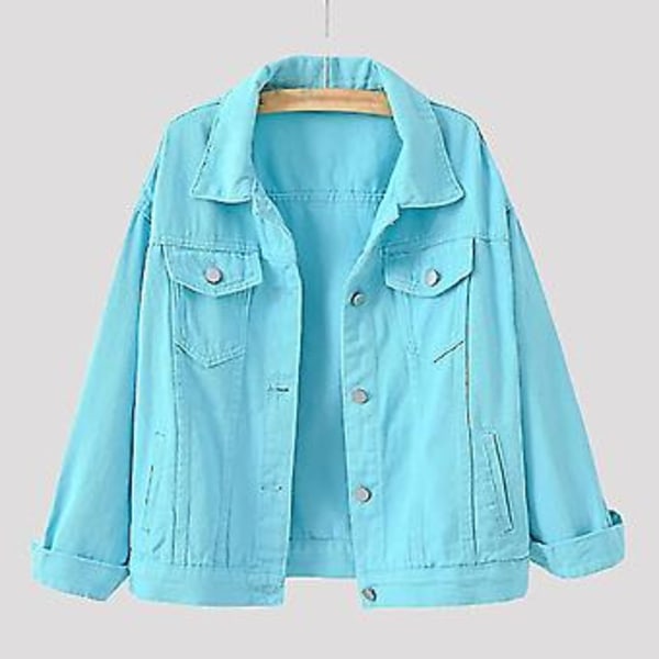 Kvinnors Varma Denimjacka med Ärmar - Ytterkläder (XL Himmelblå)