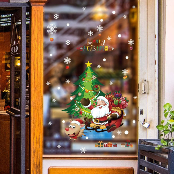 Morsomme juleklistremerker for vinduer, tegneserie julenissen Chsirtmas-tre