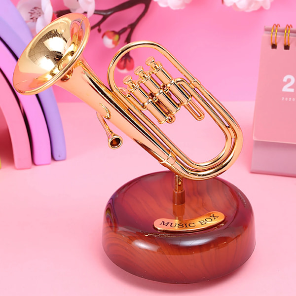 Musiklåda Klassisk Trumpet Fransk Staty Vintage Handvevad Mu