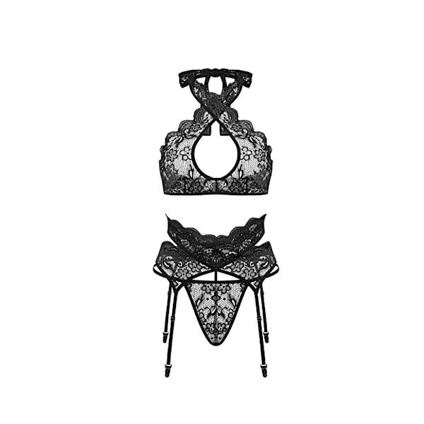 Damunderkläder set med strumpeband 3 delar spets Teddy Babydoll