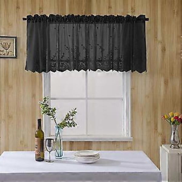Broderede vinduesvoile gardiner, kappe, trin, pink-kappe-130x41cm (Sort-kappe-137x61cm)
