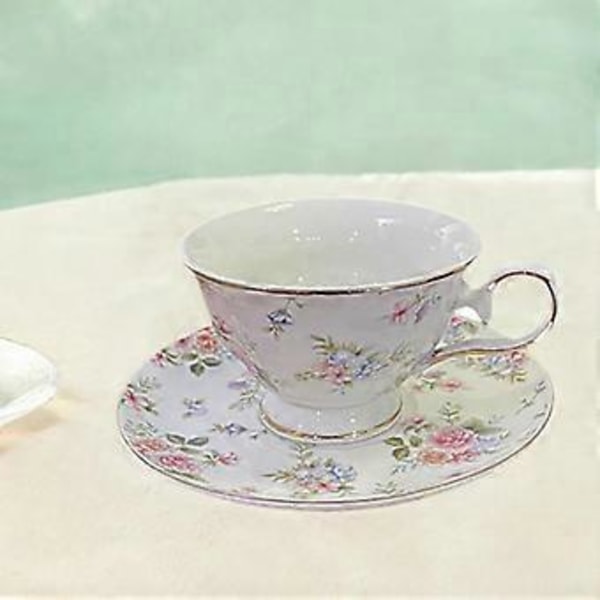 Te Muggar Kaffemuggar 180ml-300ml Kapacitet Lätt att Rengöra, Inflyttningspresenter Blomdesign med Fat för Kommersiellt Bruk Kvinnor (Stil B)
