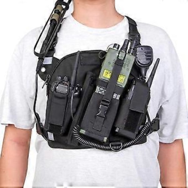 Radio Pack Ryggsäck Bärväska för Tvåvägsradio för Löpning Cykling Vandring Camping Svart (FÄRG 1)
