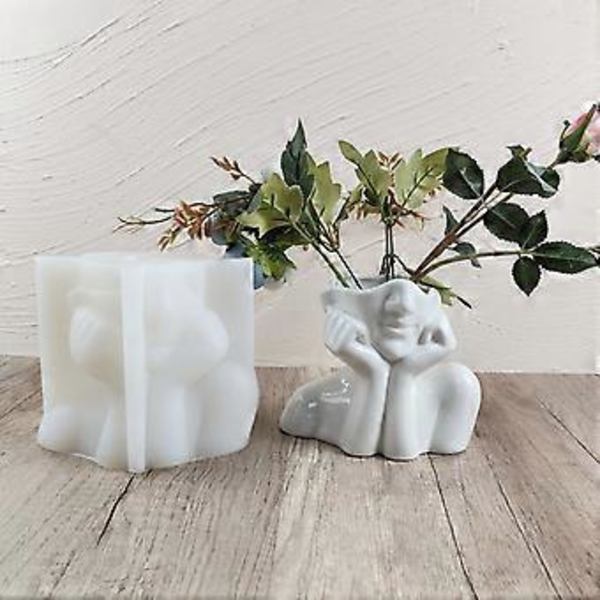 DIY Ihmisen Kasvojen Muoto Silikoni Kukkaruukku Muotti Keramiikka Savi Käsityöt Muotti Epoksihartsi Betoni Muotit Kynttiläruukku Muotti Pinkki (Pinkki)