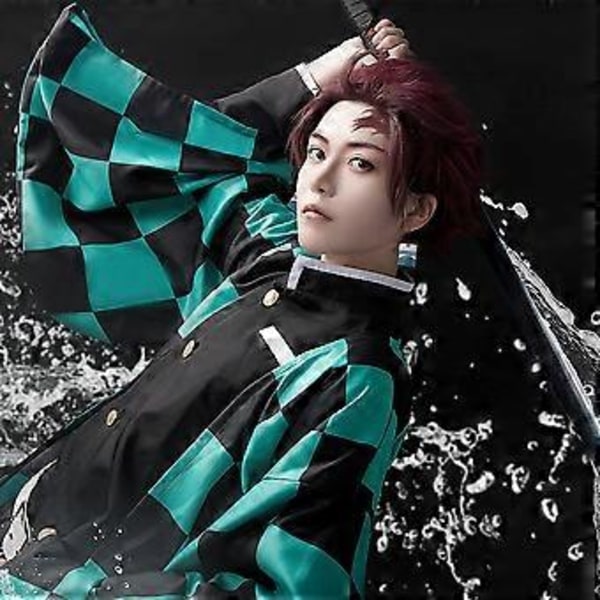 Anime Demon Slayer Tanjirou Kamado Cosplay Kostym Kimono Kappa Kläder Halloween Karneval Party Kostym Set (L Kläder B)