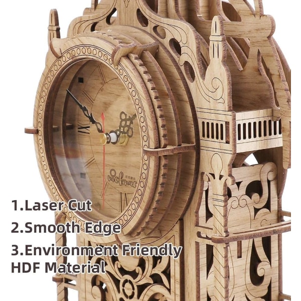 Trä 3D-pussel, vuxen barn skrivbordsklocka modell - 47 bitars pussel,