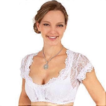 Dirndl Bluse til Kvinder Dyb V-hals Halværme Blonde Crop Top Oktoberfest Kostume (L Sort)