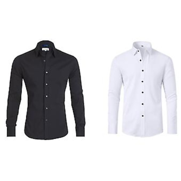 Herre Skjorte Business Casual Skjorte Vår&høst Slim Fit Langermet Skjorte (Svart)