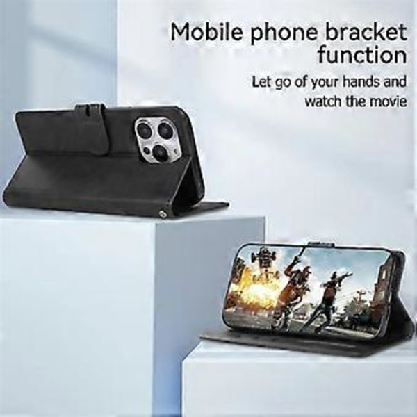 Telefonfodral i kalvskinn för iPhone 15 Pro, Stativplånbok i PU-läder, Fullt Skydd (Stil E)