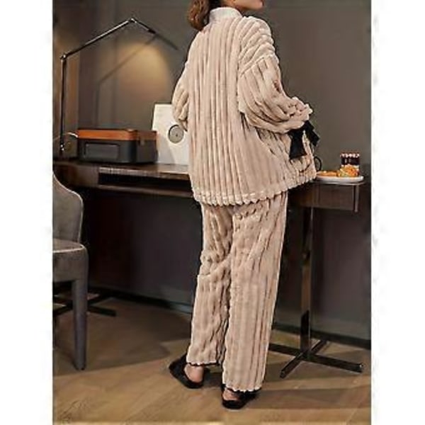 Pyjamas dam korall sammet ny plus sammet förtjockad söt tjej hemmakläder set (M)