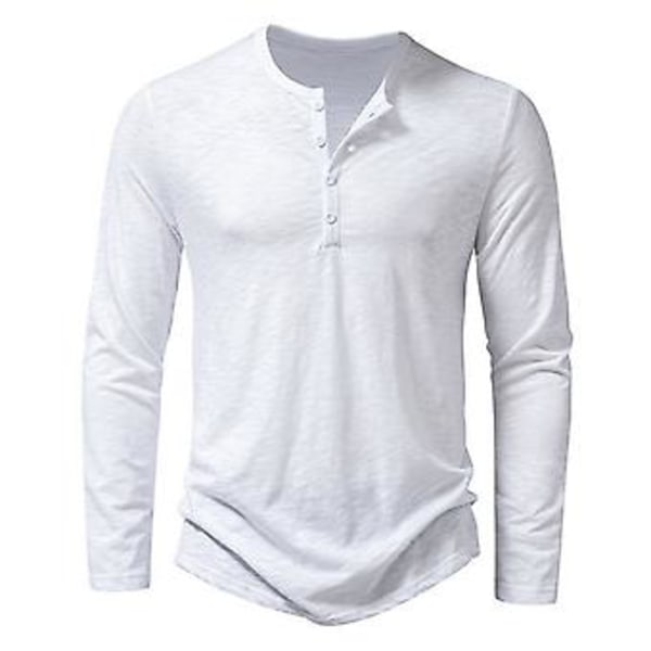 Mænds T-shirt med Rund Hals, Knapper, Ensfarvet, Tynd, Langærmet, Overtræk, Blød, Casual, Daglig, Undertrøje, Sportsbeklædning (M Hvid)