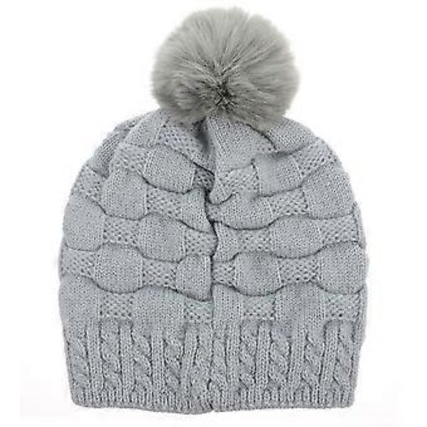 1 st Varm Mössa för Vinter och Höst med Plyschboll, Stickad Mössa Enfärgad Mode