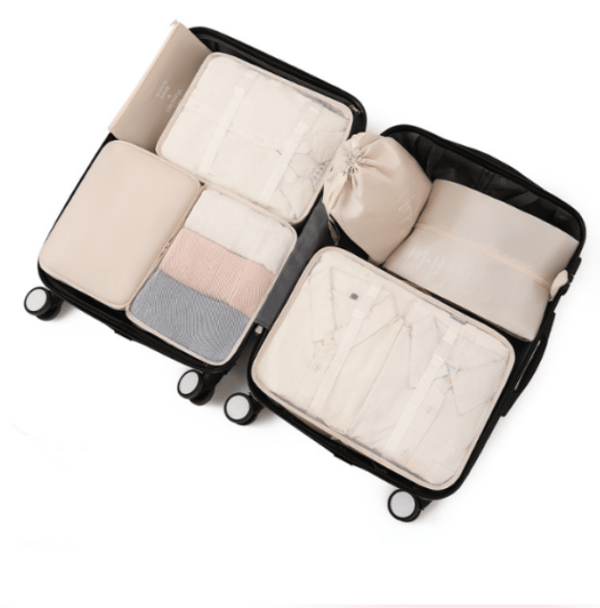 Beige, rejsebagagehåndtering 7-delt sæt, tøjpose, sko