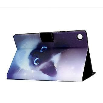 Lærtablettveske for Samsung Galaxy Tab A9+ (Blåøyet katt)