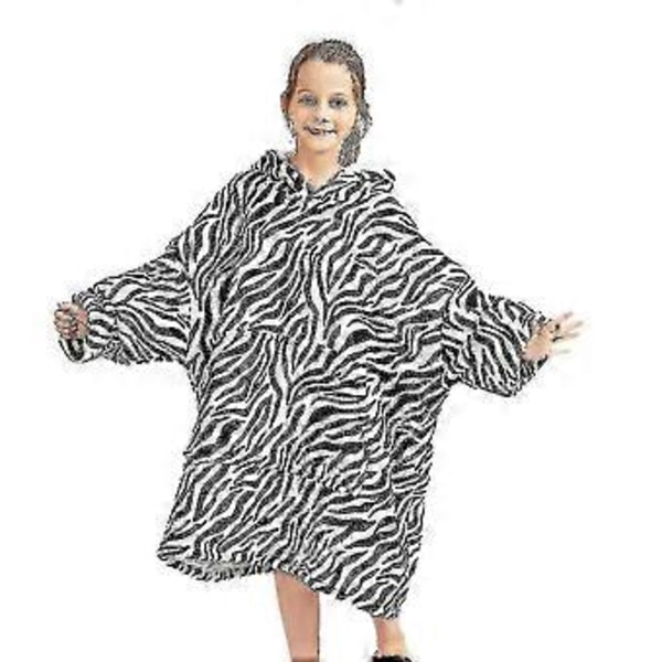 Bärbar Överdimensionerad Filttröja Supermjuk Varm Plysch Huvfilt För Barn (Zebra)