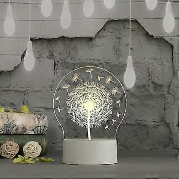 3D USB Akryl Nattlampa LED Bordslampa Sovrumsinredning Gåva Varmvitt Ljus O