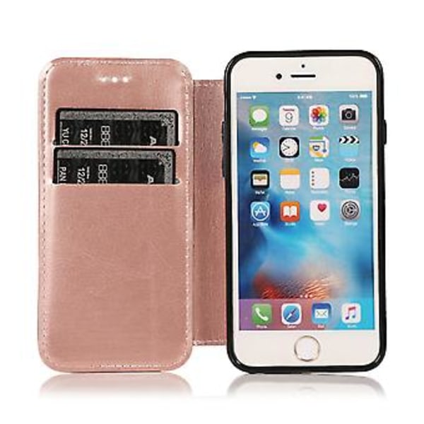 PU Læder Etui Folio Til Iphone 6p/6sp, Business Stil, Pengepung Funktion, Fald Beskyttelse, Stativ Funktion, Holdbar (Rosenguld)