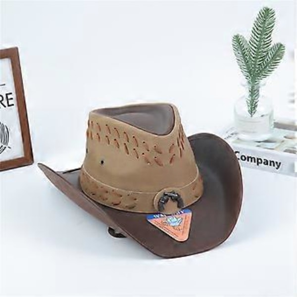Snygg Cowboyhatt med Fukttransporterande Svettband Perfekt för Strand och Pool Inomhus Utomhus Resor Vandring Khaki (Khaki)