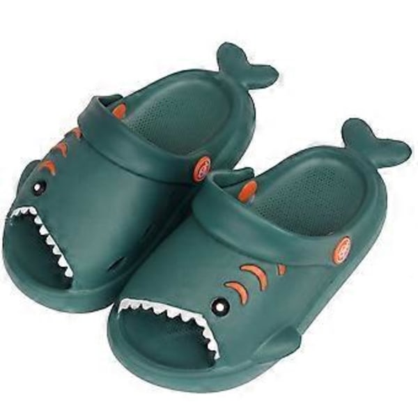 1 Par Søde Slippers Børn Strandslippers Tegneserie Haj Design Skridsikker Eva Hurtigtørrende Børneslippers Til Hjemmet Multi-farve Valgfri (170 mørkegrøn)