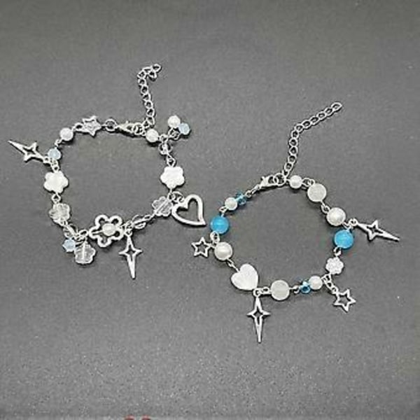 Søde Cool Stjerne Hjerte Charm Armbånd Blomster Perlearmbånd Justerbart Armbånd Armring Smykker Mode Tilbehør Blå (Blå)
